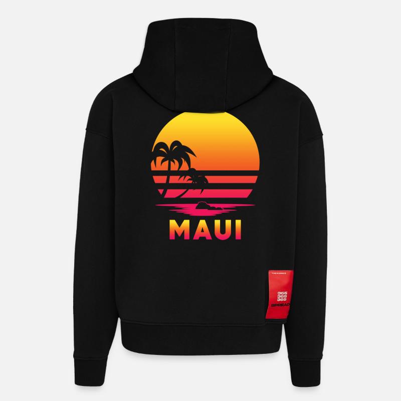 Plage rétro de Maui - Sweat à capuche bio épais oversize fabriqué en UE - SOLID BLACK
