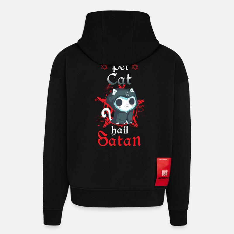 Chat de compagnie Hail Satan - Sweat à capuche bio épais oversize fabriqué en UE - SOLID BLACK