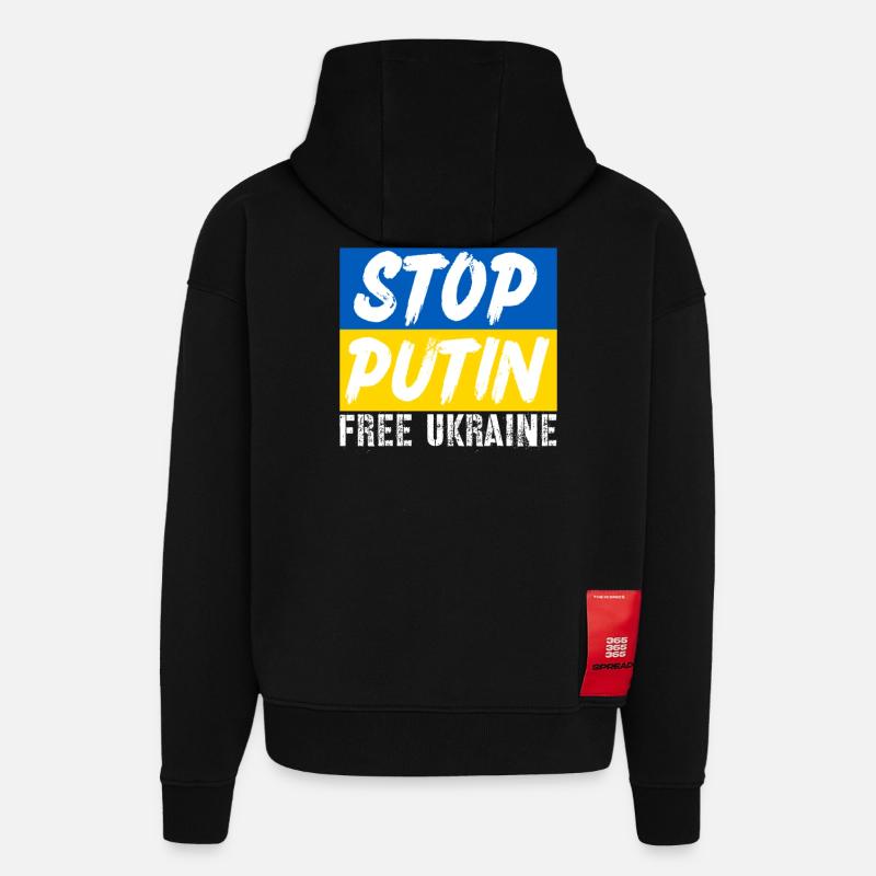 Arrêtez Poutine - Sweat à capuche bio épais oversize fabriqué en UE - SOLID BLACK