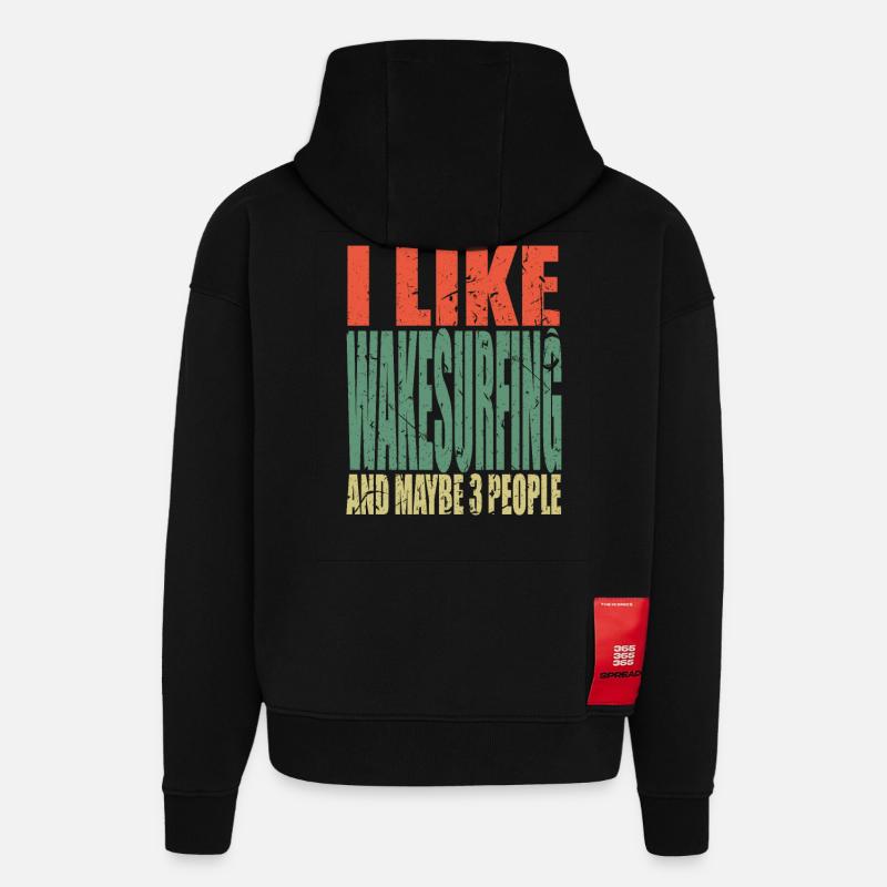 Wakesurfing disant drôle - Sweat à capuche bio épais oversize fabriqué en UE - SOLID BLACK