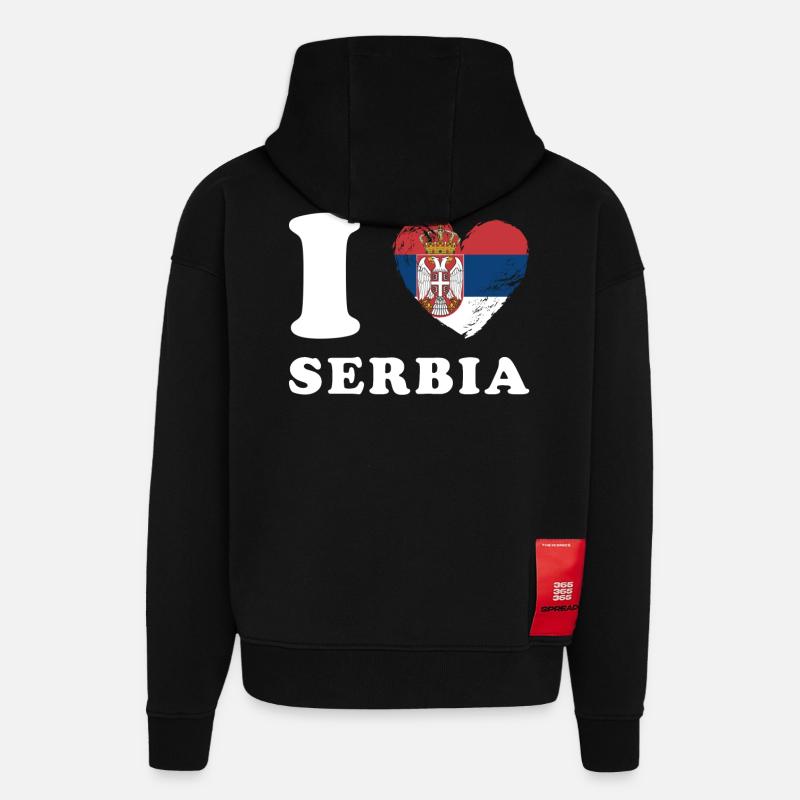 J’aime la Serbie - Sweat à capuche bio épais oversize fabriqué en UE - SOLID BLACK