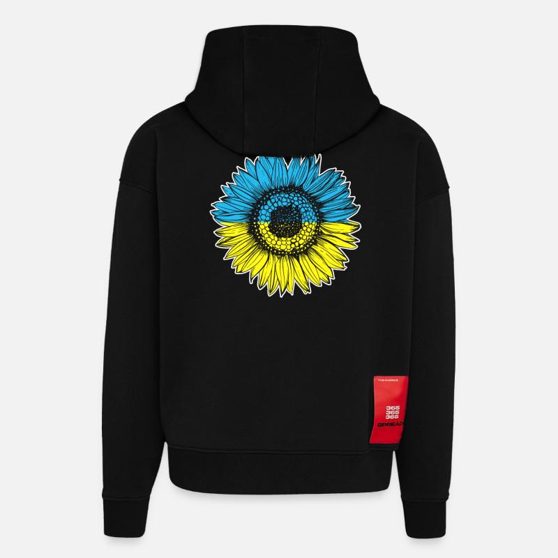 Drapeau de l’Ukraine Tournesol - Sweat à capuche bio épais oversize fabriqué en UE - SOLID BLACK