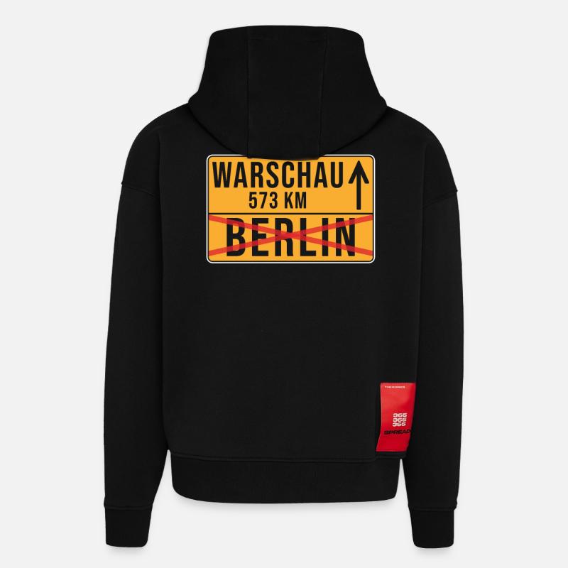 Varsovie Berlin Relocation Ortschild - Sweat à capuche bio épais oversize fabriqué en UE - SOLID BLACK
