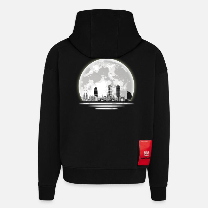 Ligne d’horizon de Barcelone - Sweat à capuche bio épais oversize fabriqué en UE - SOLID BLACK