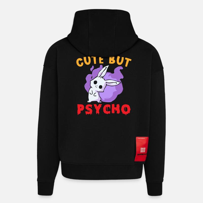 Mignon mais Psycho Hase Goth - Sweat à capuche bio épais oversize fabriqué en UE - SOLID BLACK