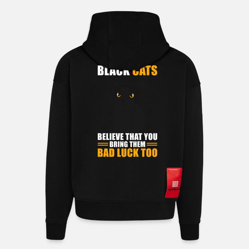 Superstition Chat Noir - Sweat à capuche bio épais oversize fabriqué en UE - SOLID BLACK