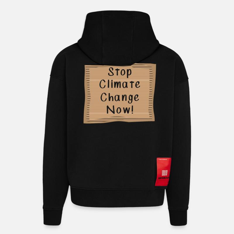 Arrêtez le changement climatique maintenant - Sweat à capuche bio épais oversize fabriqué en UE - SOLID BLACK