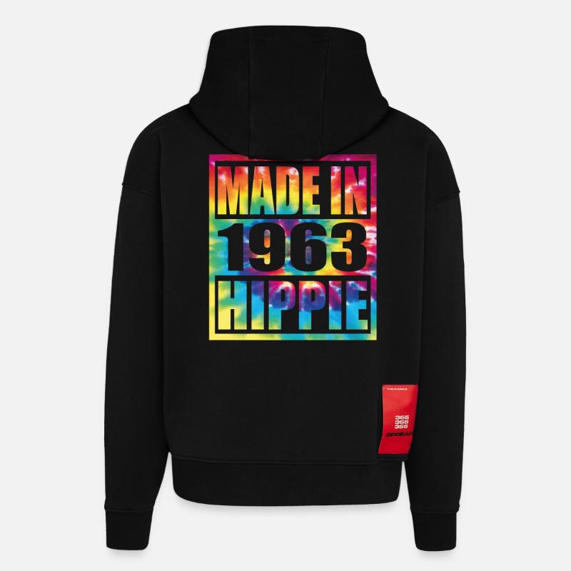 Anniversaire hippie 1963 - Sweat à capuche bio épais oversize fabriqué en UE - SOLID BLACK