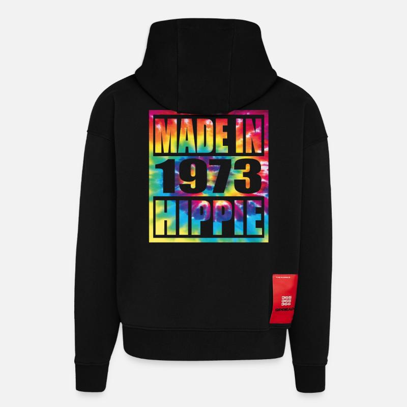 Anniversaire hippie 1973 - Sweat à capuche bio épais oversize fabriqué en UE - SOLID BLACK