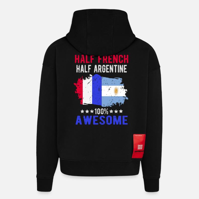Moitié Français moitié Argentine - Sweat à capuche bio épais oversize fabriqué en UE - SOLID BLACK
