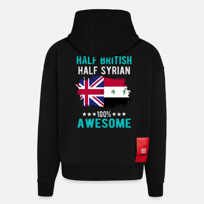 Moitié britannique moitié syrien - Sweat à capuche bio épais oversize fabriqué en UE - SOLID BLACK