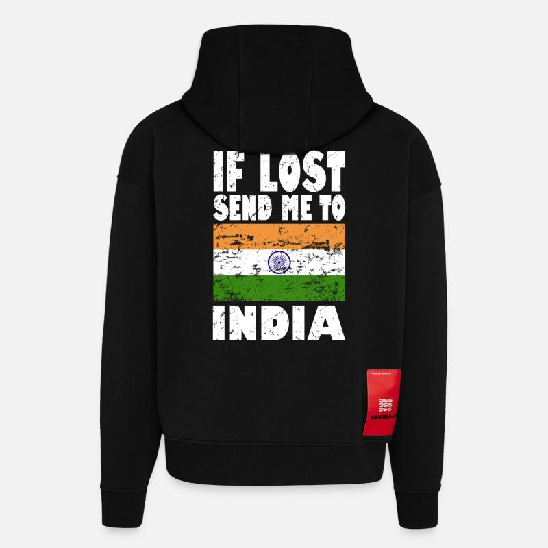 Drapeau de l’Inde - Sweat à capuche bio épais oversize fabriqué en UE - SOLID BLACK