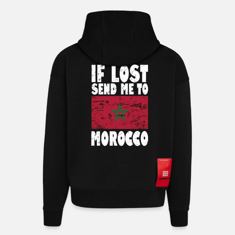 Drapeau du Maroc - Sweat à capuche bio épais oversize fabriqué en UE - SOLID BLACK