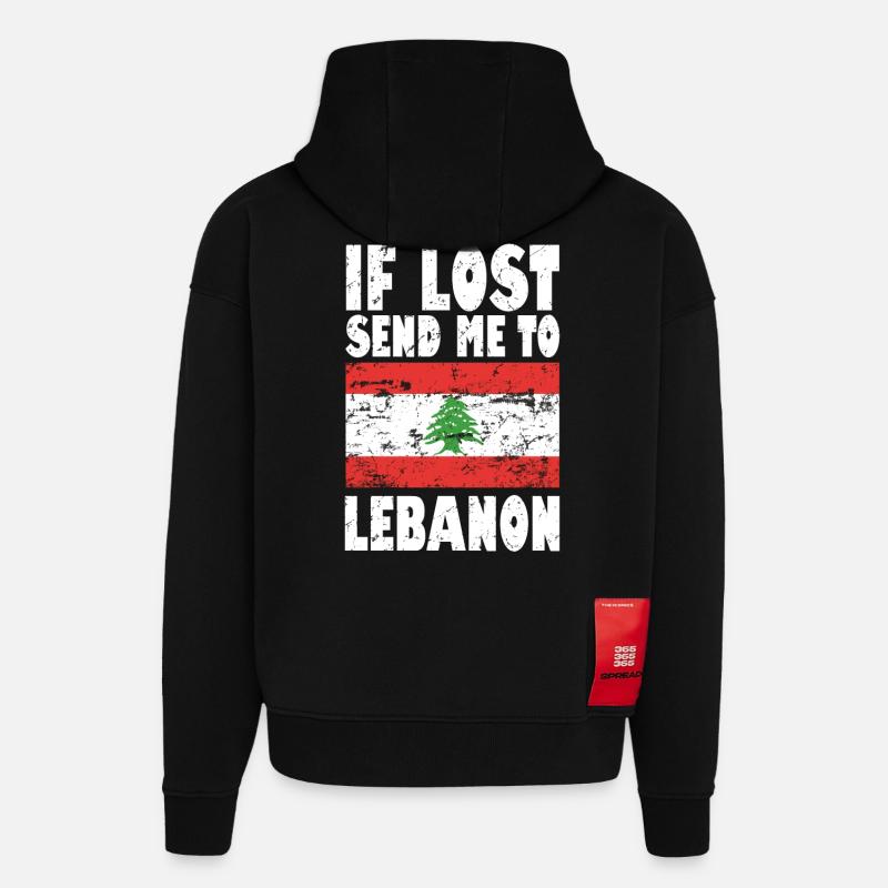 Drapeau du Liban - Sweat à capuche bio épais oversize fabriqué en UE - SOLID BLACK