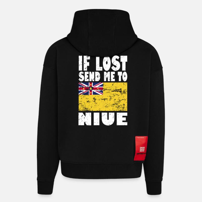 Dicton du drapeau de Niue - Sweat à capuche bio épais oversize fabriqué en UE - SOLID BLACK