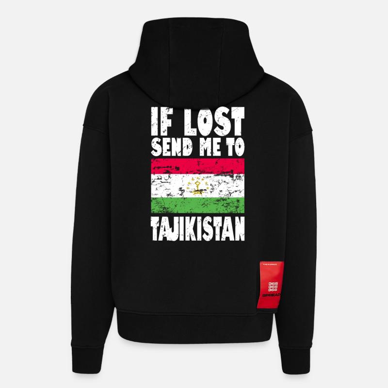 Drapeau du Tadjikistan - Sweat à capuche bio épais oversize fabriqué en UE - SOLID BLACK