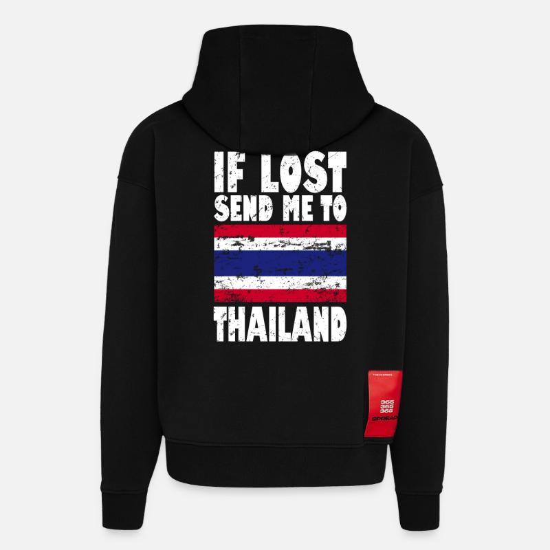 Drapeau de la Thaïlande - Sweat à capuche bio épais oversize fabriqué en UE - SOLID BLACK