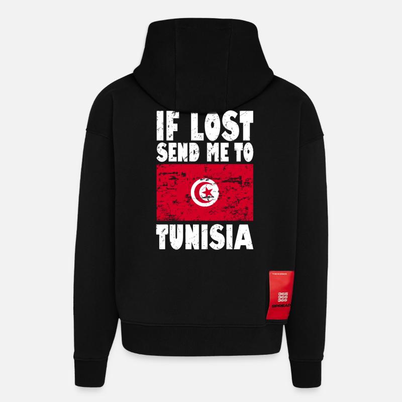 Slogan du drapeau tunisien - Sweat à capuche bio épais oversize fabriqué en UE - SOLID BLACK