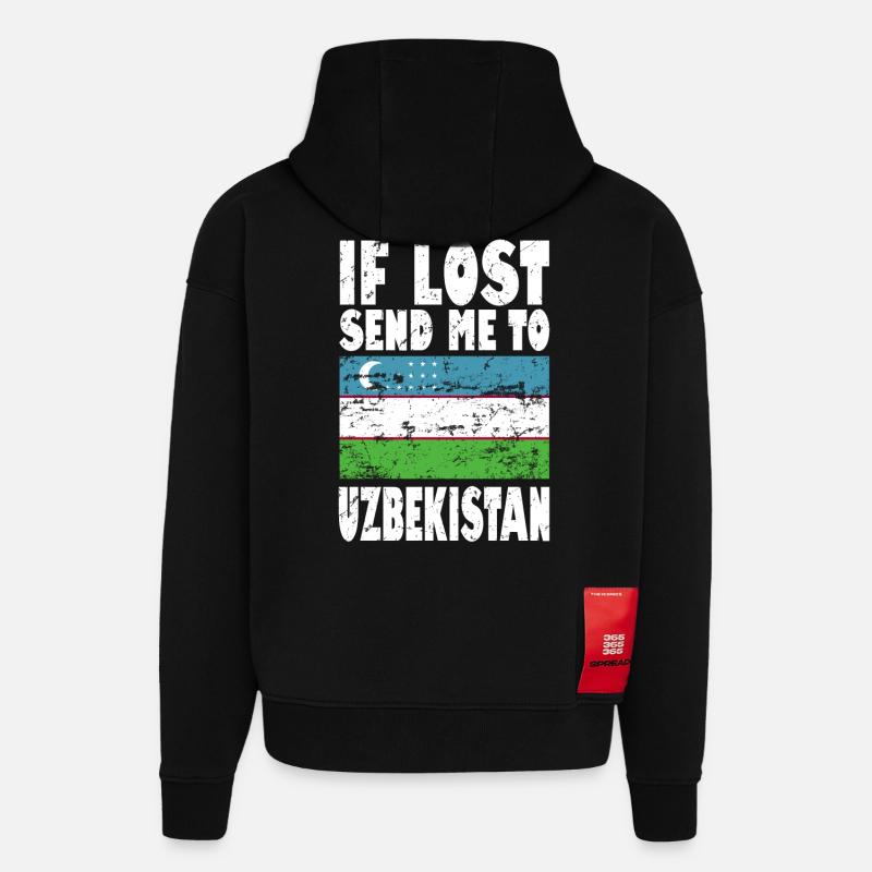 Drapeau de l’Ouzbékistan - Sweat à capuche bio épais oversize fabriqué en UE - SOLID BLACK