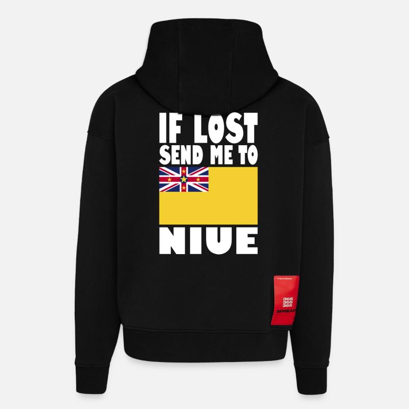 Dicton du drapeau de Niue - Sweat à capuche bio épais oversize fabriqué en UE - SOLID BLACK