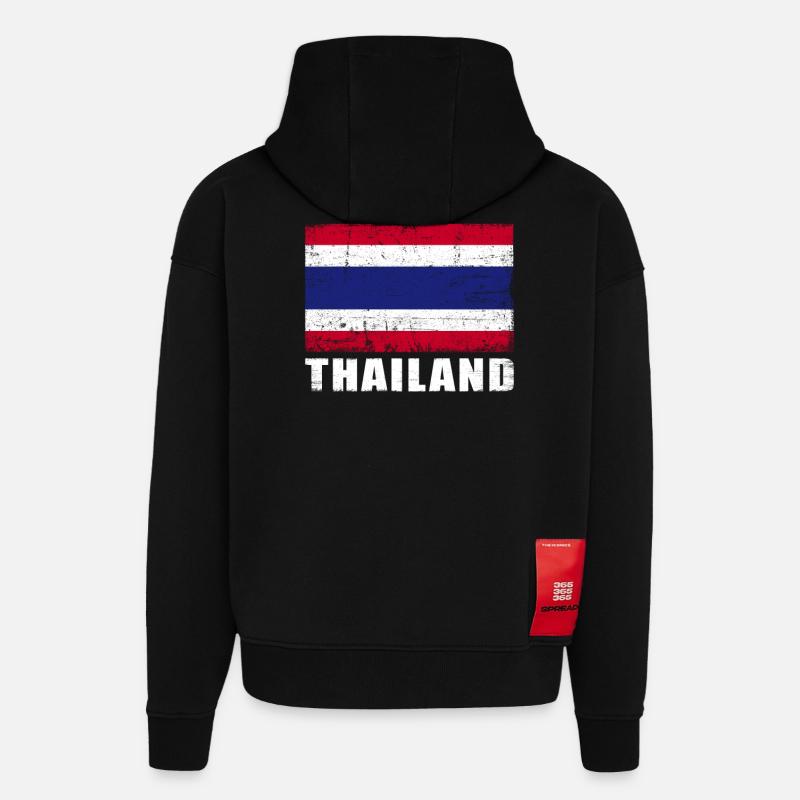 Thaïlande Drapeau Grunge Thaïlande Drapeau - Sweat à capuche bio épais oversize fabriqué en UE - SOLID BLACK