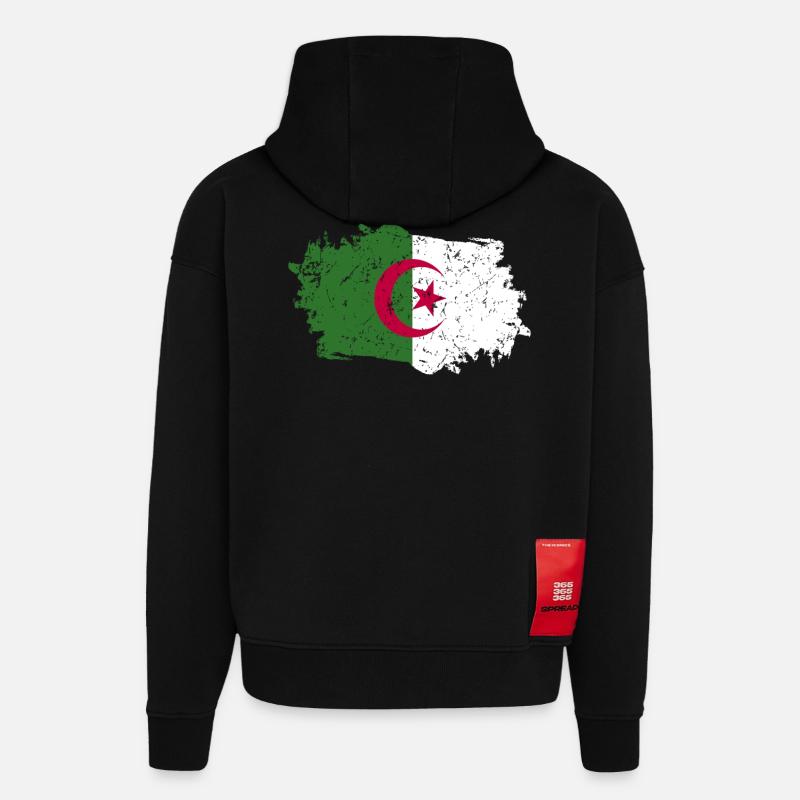 Drapeau algérien Grunge Drapeau algérien - Sweat à capuche bio épais oversize fabriqué en UE - SOLID BLACK