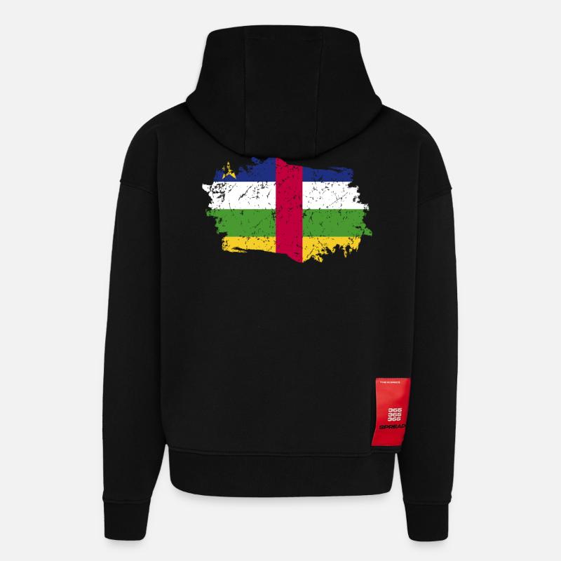 Drapeau de la République centrafricaine - Sweat à capuche bio épais oversize fabriqué en UE - SOLID BLACK