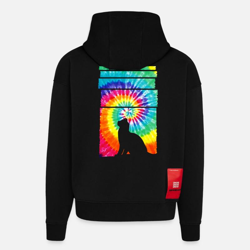 Cat Hippie Tie Dye - Sweat à capuche bio épais oversize fabriqué en UE - SOLID BLACK