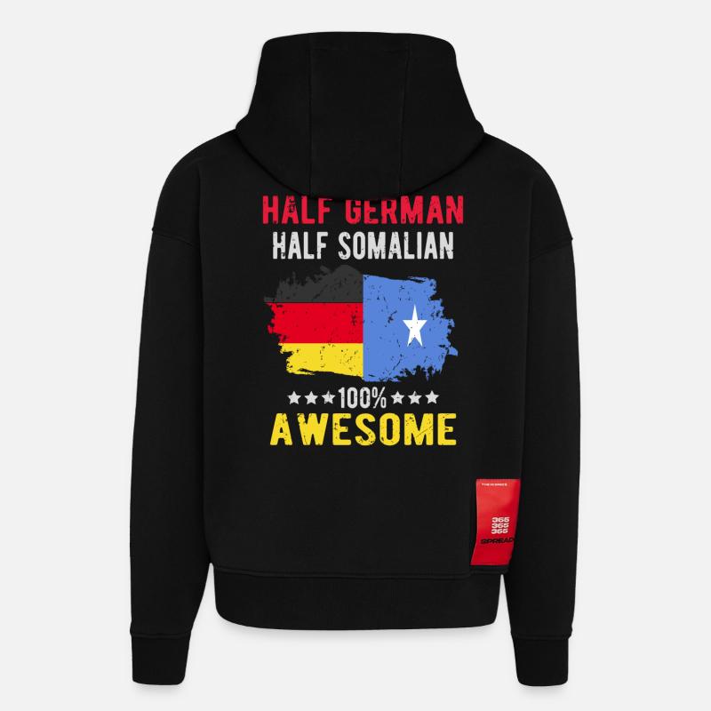 Moitié allemand moitié somalien - Sweat à capuche bio épais oversize fabriqué en UE - SOLID BLACK