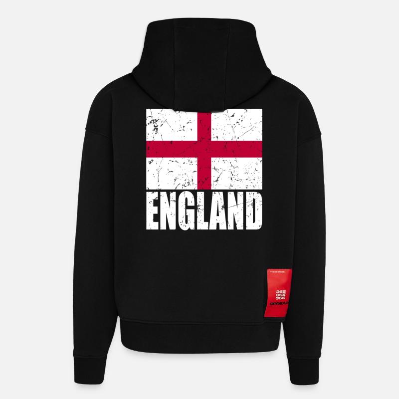 Drapeau de l’Angleterre - Sweat à capuche bio épais oversize fabriqué en UE - SOLID BLACK