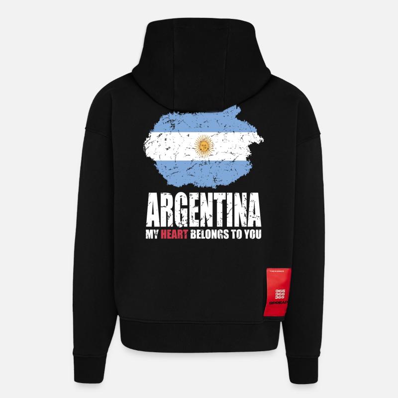 Drapeau de l’ARGENTINE - Sweat à capuche bio épais oversize fabriqué en UE - SOLID BLACK