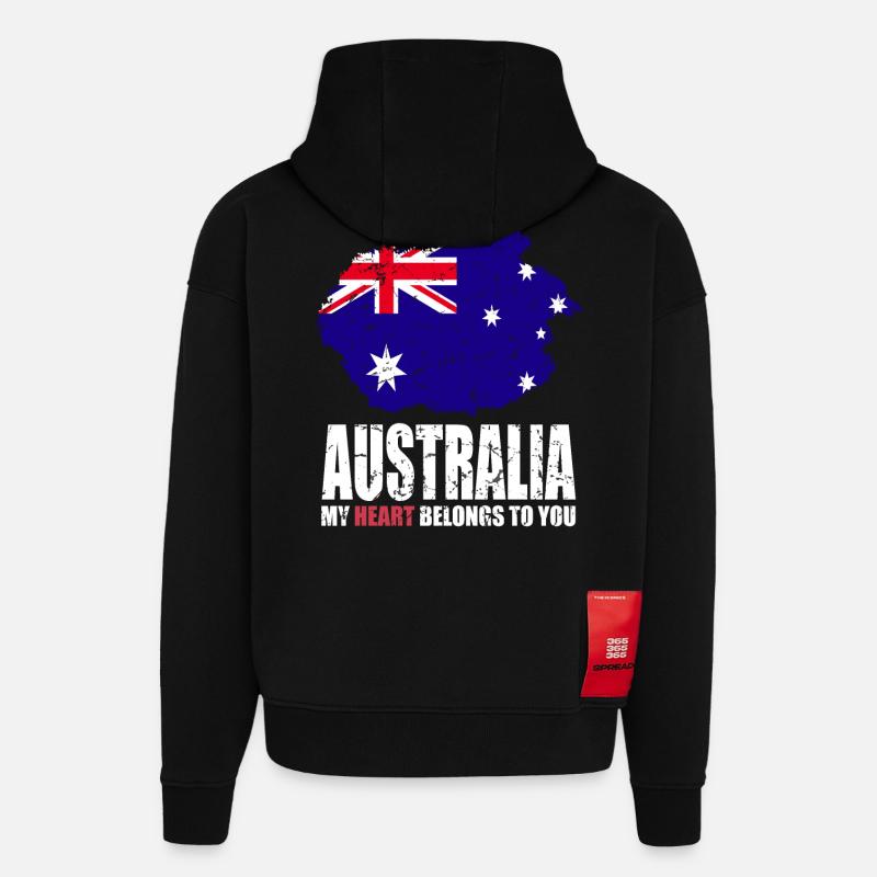Drapeau de l’Australie - Sweat à capuche bio épais oversize fabriqué en UE - SOLID BLACK