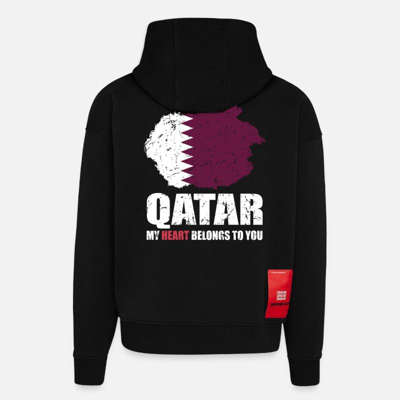 Drapeau du Qatar - Sweat à capuche bio épais oversize fabriqué en UE - SOLID BLACK