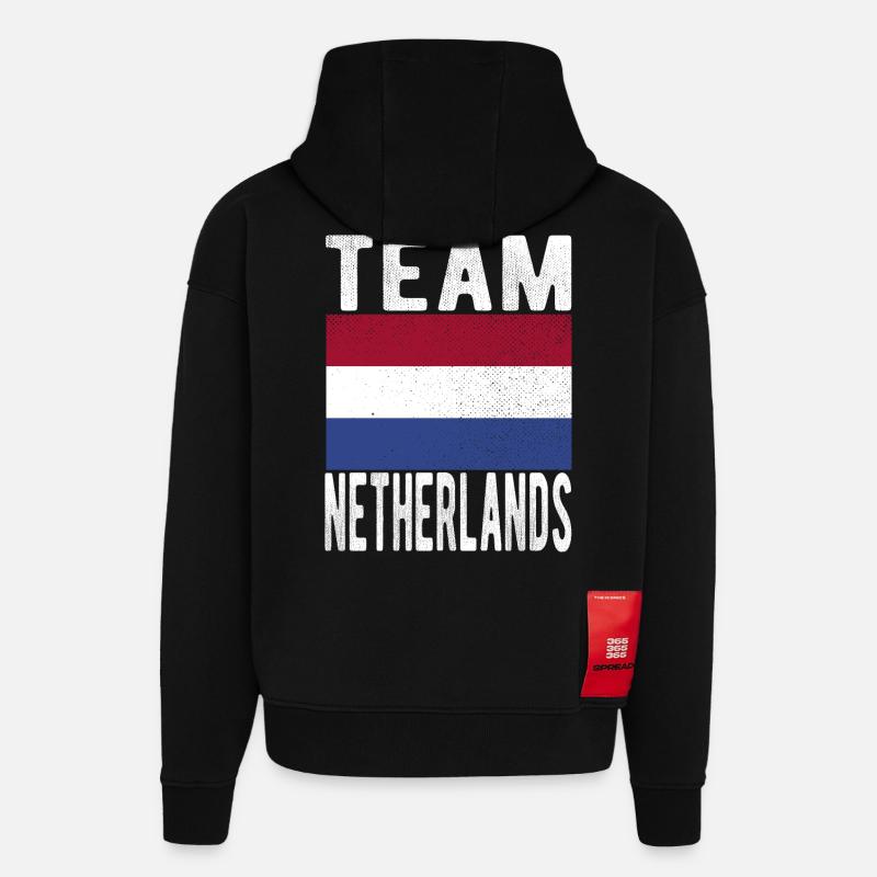 Drapeau des Pays-Bas - Sweat à capuche bio épais oversize fabriqué en UE - SOLID BLACK