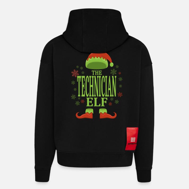 Technicien Elfe de Noël - Sweat à capuche bio épais oversize fabriqué en UE - SOLID BLACK