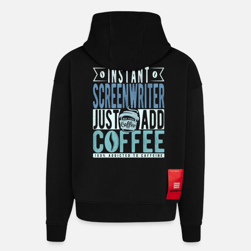 Scénariste Kaffee Spruch - Sweat à capuche bio épais oversize fabriqué en UE - SOLID BLACK