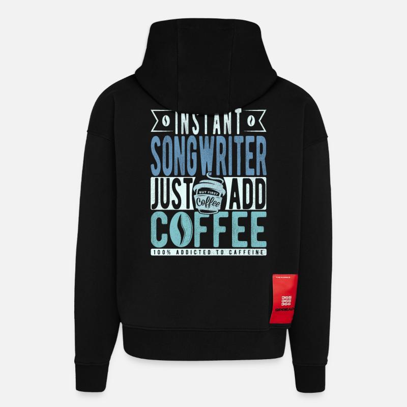 Citation de café de l’auteur-compositeur - Sweat à capuche bio épais oversize fabriqué en UE - SOLID BLACK