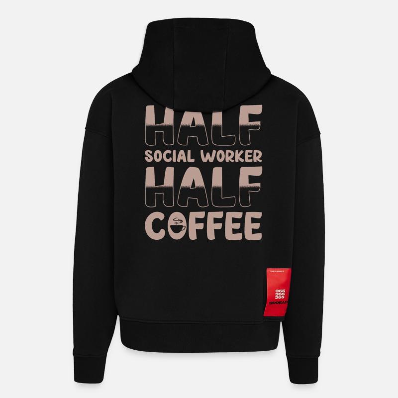 Halb Sozialarbeiter Halb Kaffee - Hoodie- made by SPREAD  - SOLID BLACK