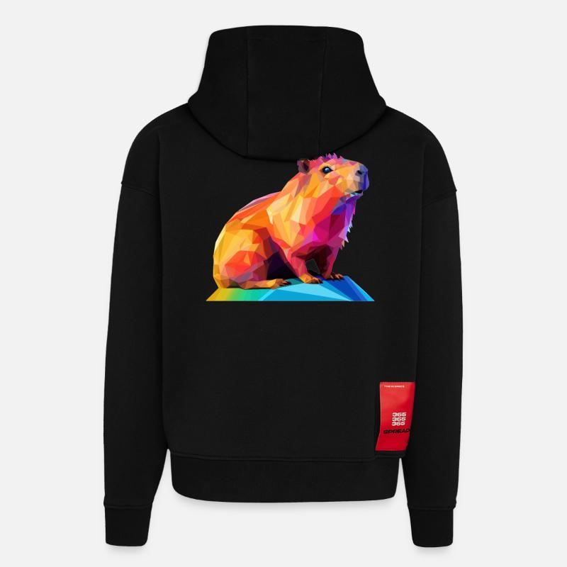 Conception de polygones bas Capybara - Sweat à capuche bio épais oversize fabriqué en UE - SOLID BLACK