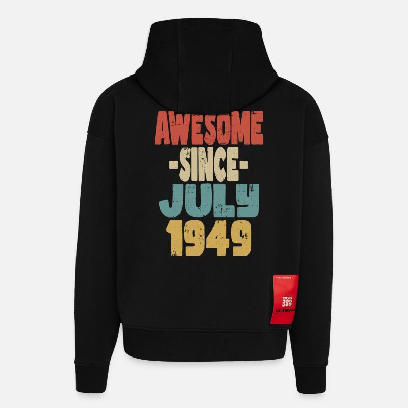 1949 Juillet Anniversaire Rétro - Sweat à capuche bio épais oversize fabriqué en UE - SOLID BLACK