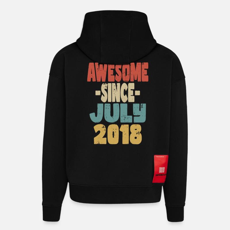 2018 Juillet Anniversaire Rétro - Sweat à capuche bio épais oversize fabriqué en UE - SOLID BLACK