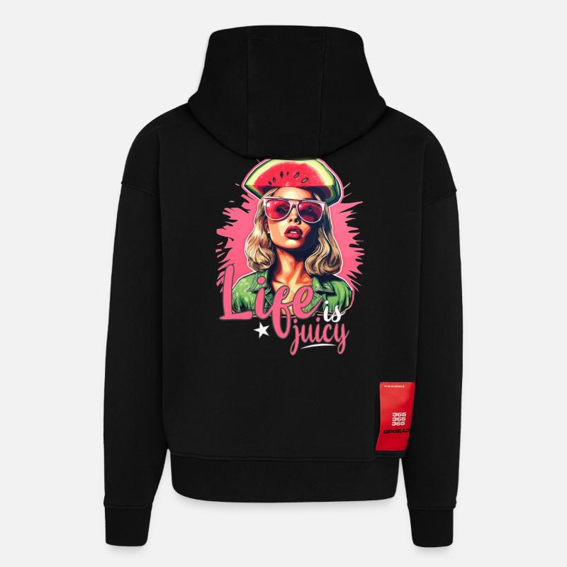 Pastèque Été - Sweat à capuche bio épais oversize fabriqué en UE - SOLID BLACK