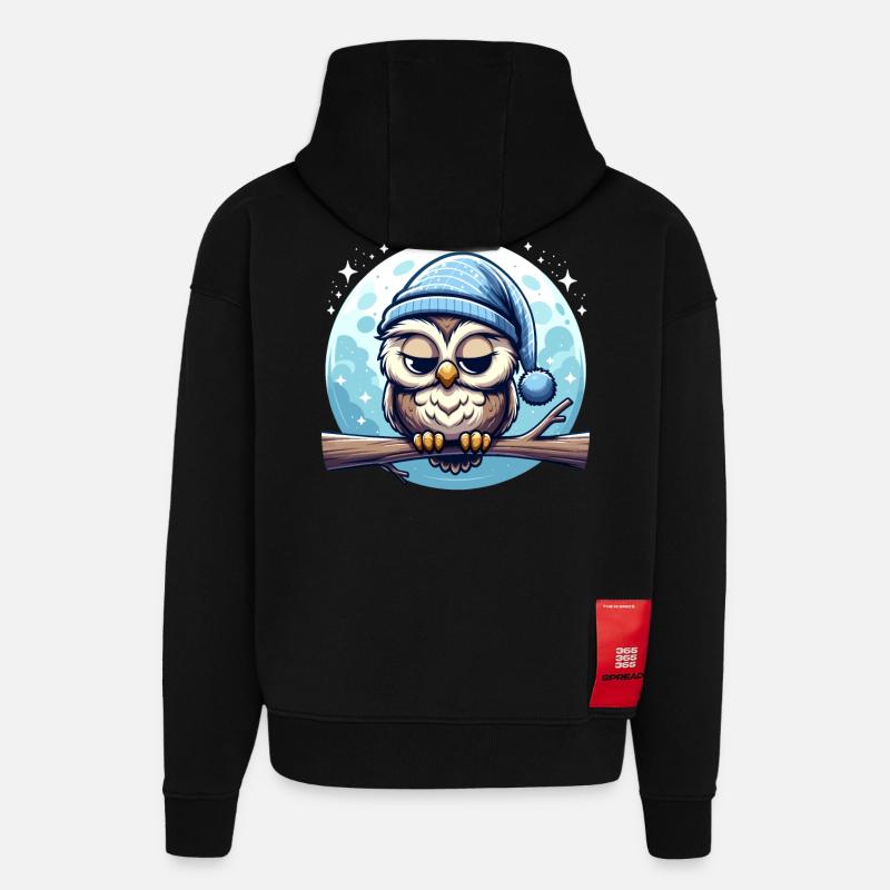Eule Schlummertrunk Schlafeule Mond - Hoodie- made by SPREAD  - SOLID BLACK