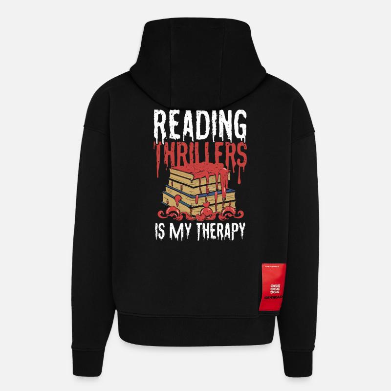 Reading Thrillers Is My Therapy - Hoodie- made by SPREAD  - SOLID BLACK
