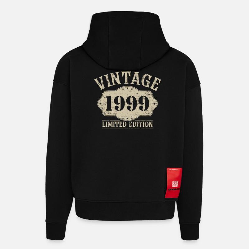 1999 Édition limitée 25e anniversaire - Sweat à capuche bio épais oversize fabriqué en UE - SOLID BLACK