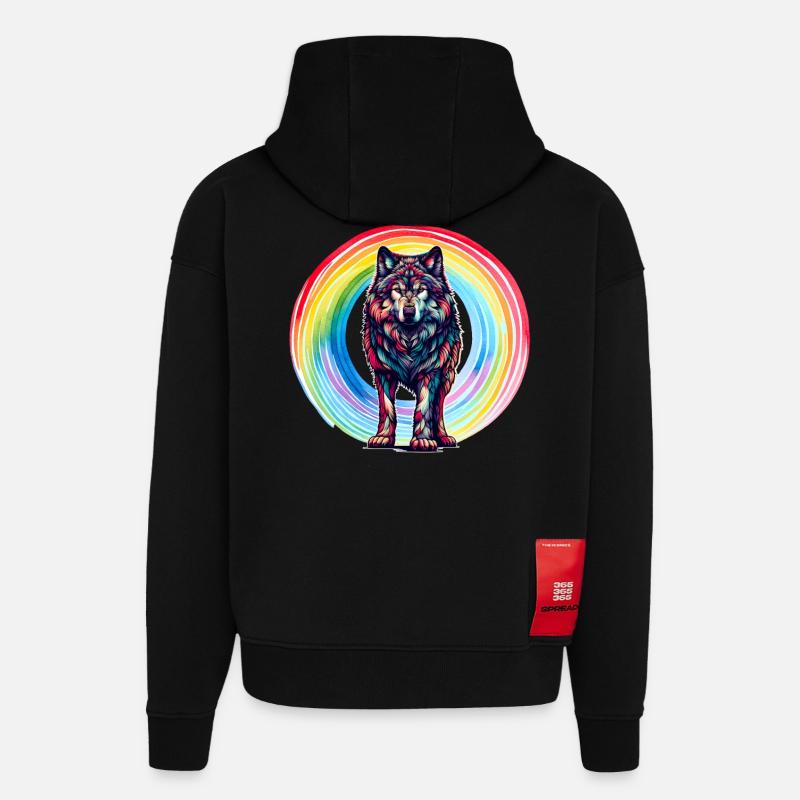 Wolf Wölfe Regenbogen - Hoodie- made by SPREAD - SOLID BLACK