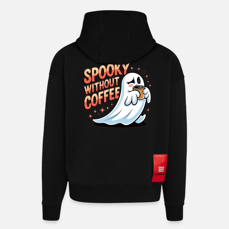 Effrayant sans café ? Impossible! - Sweat à capuche bio épais oversize fabriqué en UE - SOLID BLACK