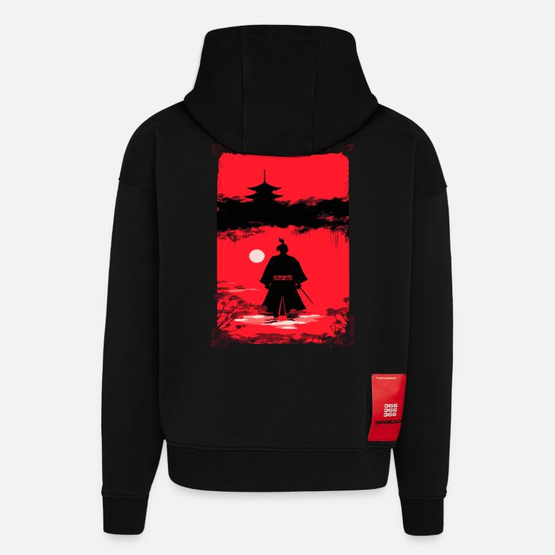 Samouraï au clair de lune - Sweat à capuche bio épais oversize fabriqué en UE - SOLID BLACK