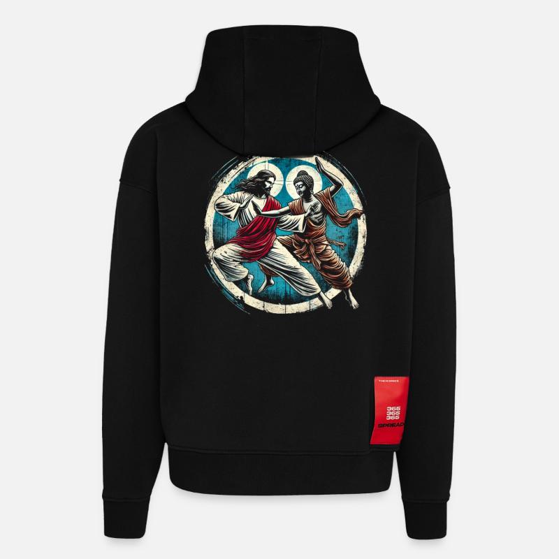 Jesus vs Buddah - Hoodie- made by SPREAD  - SOLID BLACK