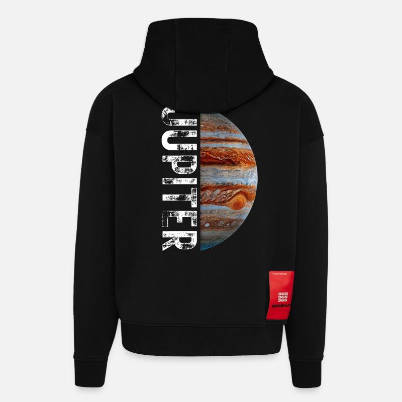 Jupiter planète système solaire - Sweat à capuche bio épais oversize fabriqué en UE - SOLID BLACK